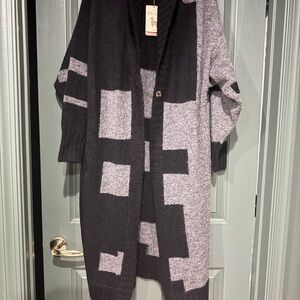 Black and Gray alpaca Cardigan